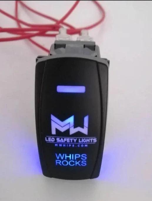 ROCKS - DUAL BLUE LED, 5 PIN, 20A/12V ON/OFF ROCKER SWITCH - Mwhips